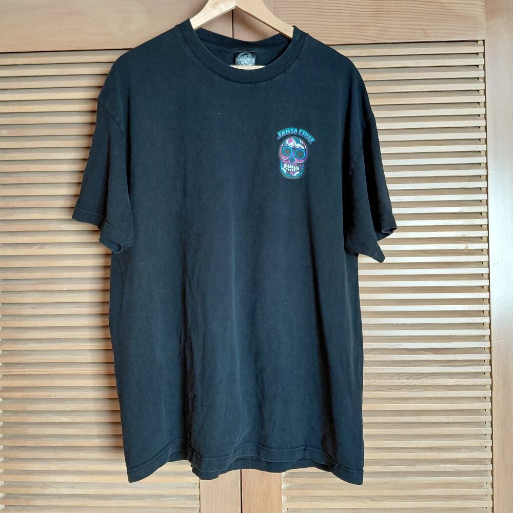 Vintage Style Retro Santa Cruz Skateboards Sugar Skull Black Cotton T Shirt XL